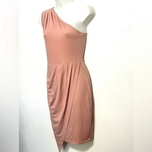 PRETTYGARDEN Women's Ruched Bodycon Pink Dress One Shoulder Sleeveless Small - Picture 2 of 8